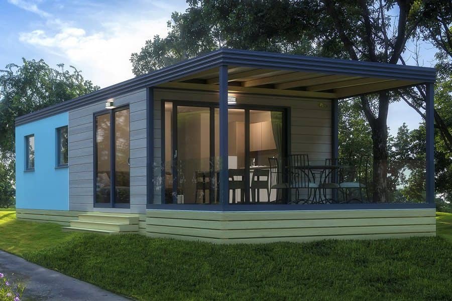 Mobile Home mit großer überdachter Terrasse